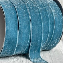 Стрічка велюр з перламутром, 2,5 cм, бірюзовий, метр