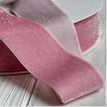 Стрічка велюр з перламутром, 4 cм, рожевий, метр