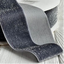 Стрічка велюр з перламутром, 4 cм, графітовий, метр