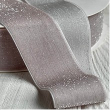 Стрічка велюр з перламутром, 4 cм, сіро-рожевий, метр