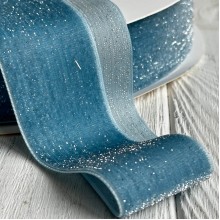 Стрічка велюр з перламутром, 4 cм, бірюзовий, метр