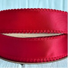 Атлас двосторонній з кантом, 2,5 см, червоний, метр