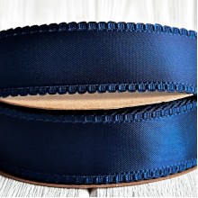 Атлас двусторонний с кантом, 2,5 см, сапфировый, метр