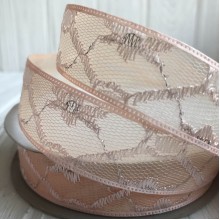 Органза з вишитим візерунком, 2,5 см, персиковий, метр