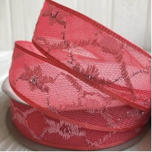 Органза з вишитим візерунком, 2,5 см, кораловий, метр