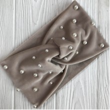 Пов'язка спорт велюр з перлами, 11 см, бежевий, шт.