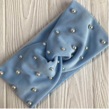 Пов'язка спорт велюр із перлами, 11 см, блакитний, шт.