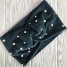 Пов'язка спорт велюр з перлами, 11 см, смарагдовий, шт.