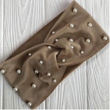 Пов'язка спорт велюр із перлами, 11 см, карамельний, шт.