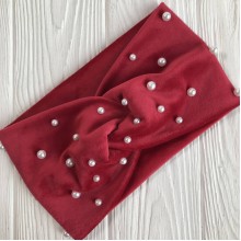 Пов'язка спорт велюр із перлами, 11 см, малиново-червоний, шт.
