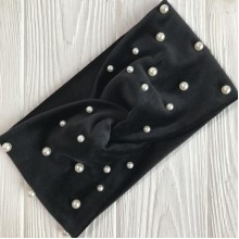 Пов'язка спорт велюр із перлами, 11 см, чорний, шт.