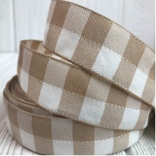 Котонова стрічка велика клітка, 1,5 см, бежева, метр