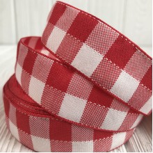 Котонова стрічка велика клітка, 1,5 см, червона, метр