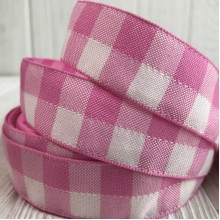 Котонова стрічка велика клітка, 1,5 см, рожева, метр