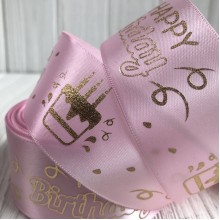 Атлас Happy Birthday, 4 см, світло-рожевий, метр