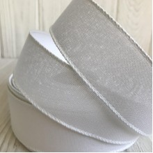 Котонова стрічка з дротяним кантом, 3,8 см, біла, метр