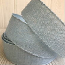 Котонова стрічка з дротяним кантом, 3,8 см, блакитна, метр