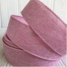 Котонова стрічка з дротяним кантом, 3,8 см, рожева, метр
