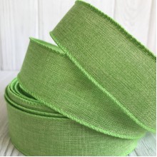 Котонова стрічка з дротяним кантом, 3,8 см, салатова, метр