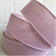 Котонова стрічка з дротяним кантом, 3,8 см, світло-рожева, метр
