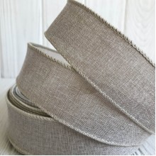 Котонова стрічка з дротяним кантом, 3,8 см, сіро-бежева, метр
