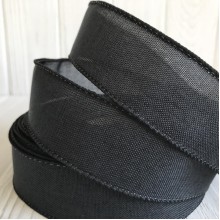 Котонова стрічка з дротяним кантом, 3,8 см, чорна, метр