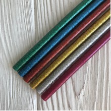 Термоклей 7 мм, кольоровий мікс із гліттером, 20 см, упаковка 6 шт.