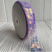 Стрічка з фатину з паєтками, 2,5 см, лавандовий, метр