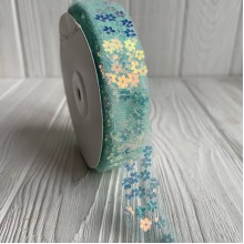 Стрічка з фатину з паєтками, 2,5 см, м'ятний, метр