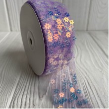 Стрічка з фатину з паєтками, 4 см, лавандовий, метр