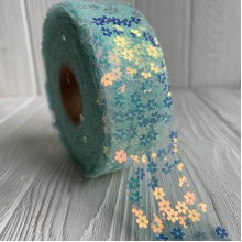 Стрічка з фатину з паєтками, 4 см, м'ятний, метр