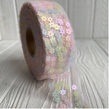 Стрічка з фатину з паєтками, 4 см, пастельний мікс, метр