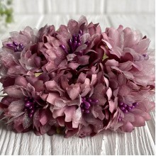 Хризантема тканинна з фатином, 4 см, баклажанова, пучок