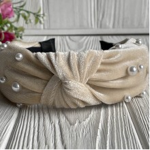 Обруч чалма велюр із перлами, 4,5 см, молочний, шт.