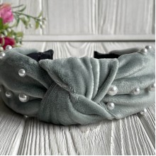 Обруч чалма велюр із перлами, 4,5 см, м'ятний, шт.