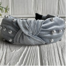 Обруч чалма велюр із перлами, 4,5 см, сірий, шт.