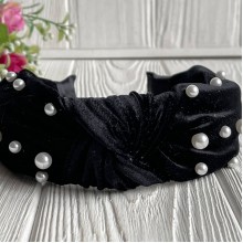 Обруч чалма велюр із перлами, 4,5 см, чорний, шт.