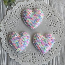 Аплікація серце з паєтками середнє, 4,5х4,5 см, пастельний мікс, шт.