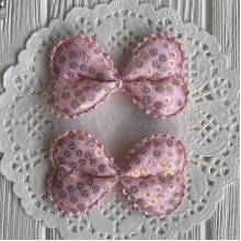 Аплікація бант із круглими паєтками (великий), 7,5х4,7 см, рожевий, шт.