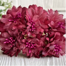 Хризантема тканинна з фатином, 4 см, бергунді, пучок