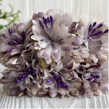 Хризантема тканинна з фатином, 4 см, сіро-фіолетова, пучок