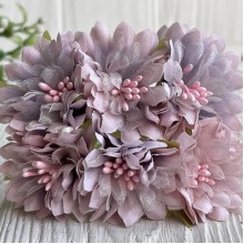 Хризантема тканинна з фатином, 4 см, лілово-рожева, пучок