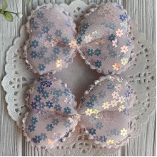 Аплікація бант з паєтками-квіточками (великий), 9,5х6,5 см, світло-рожевий, шт.