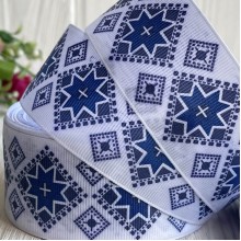 Репс 4 см, візерунок з великих та малих ромбів, сині на білому, метр