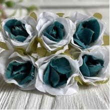 Троянда тканинна, 2 см, біло-смарагдова, пучок