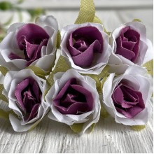 Троянда тканинна, 2 см, біло-фіолетова, пучок