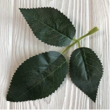 Листочки троянди на гілочці (великі 3 шт.), 12х12 см, зелений, шт.