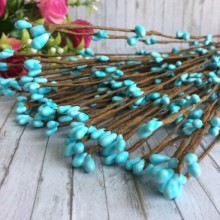 Декоративна гілочка з тичинками, 40 см, світло-бірюзова.