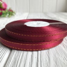 Атлас 0,6 см люрекс золото, марсала, рулон 33 м