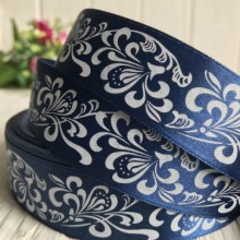 Атлас 2,5 см, орнамент, сапфіровий